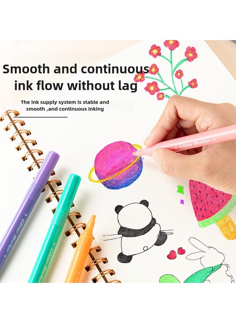 12-Piece Glitter Markers Highlighter Pens, Brightly and Sparkle Effects, 12 Different Glitter Colors,Ideal for Office Highlighting, Classroom Note Marking, Kids Adults DIY Drawing And Graffiti - Image 3