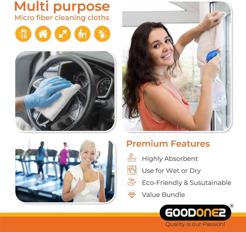GOODONE2 Microfiber Cleaning Cloth | Size 40x40cm | Thickness 400gsm | All Purpose Microfiber Towels - Clean, Dust, Polish, Scrub, Absorbent (White 12 Pack) - Image 4