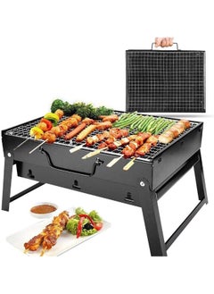 GO2CAMPS Portable Charcoal BBQ Grill (35X27cm) | Tabletop Charcoal Barbeque Grill Foldable Stainless Steel Barbecue Charcoal Stove with Plating Grid for Camping, Hiking, Picnics and Outdoor Cooking