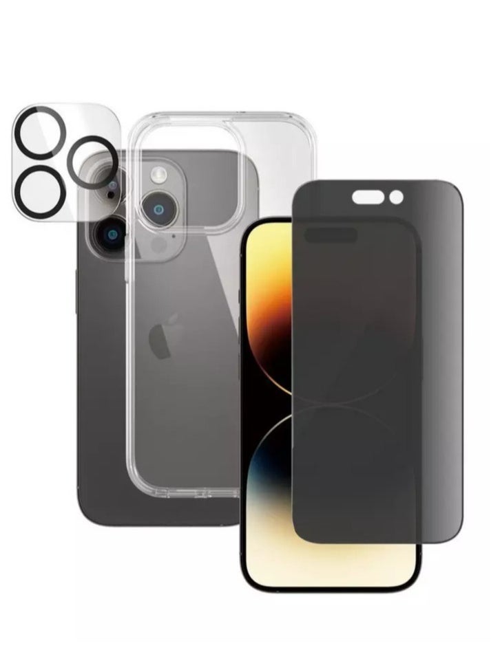 بكج الحماية الأقوى و الأفضل لموبايل آيفون 14 برو ماكس (iPhone 14 Pro Max) من فاستوين, يحتوي البكج على جراب حماية عالي الجودة, حماية الشاشة شفاف, حماية الشاشة مضاد للتجسس, حماية العدسات, لاصق مغناطيسي
