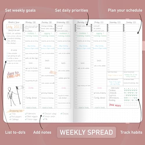 GoGirl Weekly Schedule Planner – Hourly Work & Life Planner with Time Slots – Vertical Agenda Organizer for Daily Productivity, A5 (Rose Gold) - Image 3