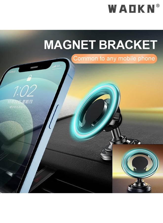 WAOKN Compatible for MagSafe Car Mount for iPhone, Dashboard 360° Rotation Magnetic Car Mount, Cell Phone Holder for MagSafe iPhone 15/14/13 All Smart Phones (Black)  - Image 1
