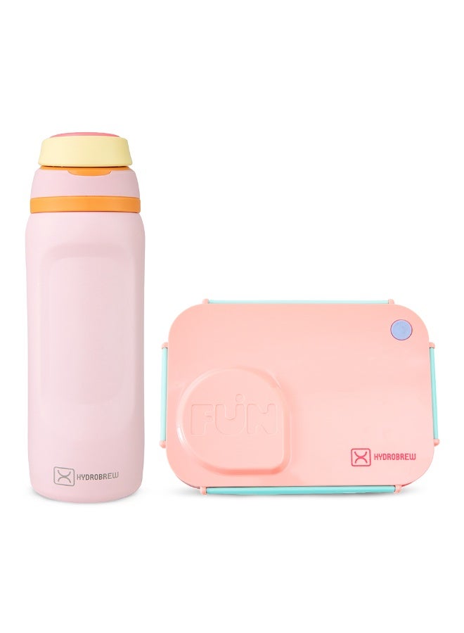 Hydrobrew Steel Core Lunch Box 750ml w/ Food Jar & Sip Switch Water Bottle 1000ml | Stainless Steel Leakproof Meal Box – Pink Sorbet - Image 1