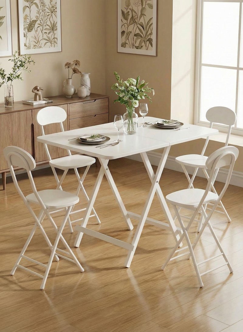 Taimi 5-Piece Dining Set, Rectangular Dining Table with Elegant Design 4 Chairs, Folding Table 100x60x74cm with 4 Folding Chairs with Metal Frame - White - Image 1