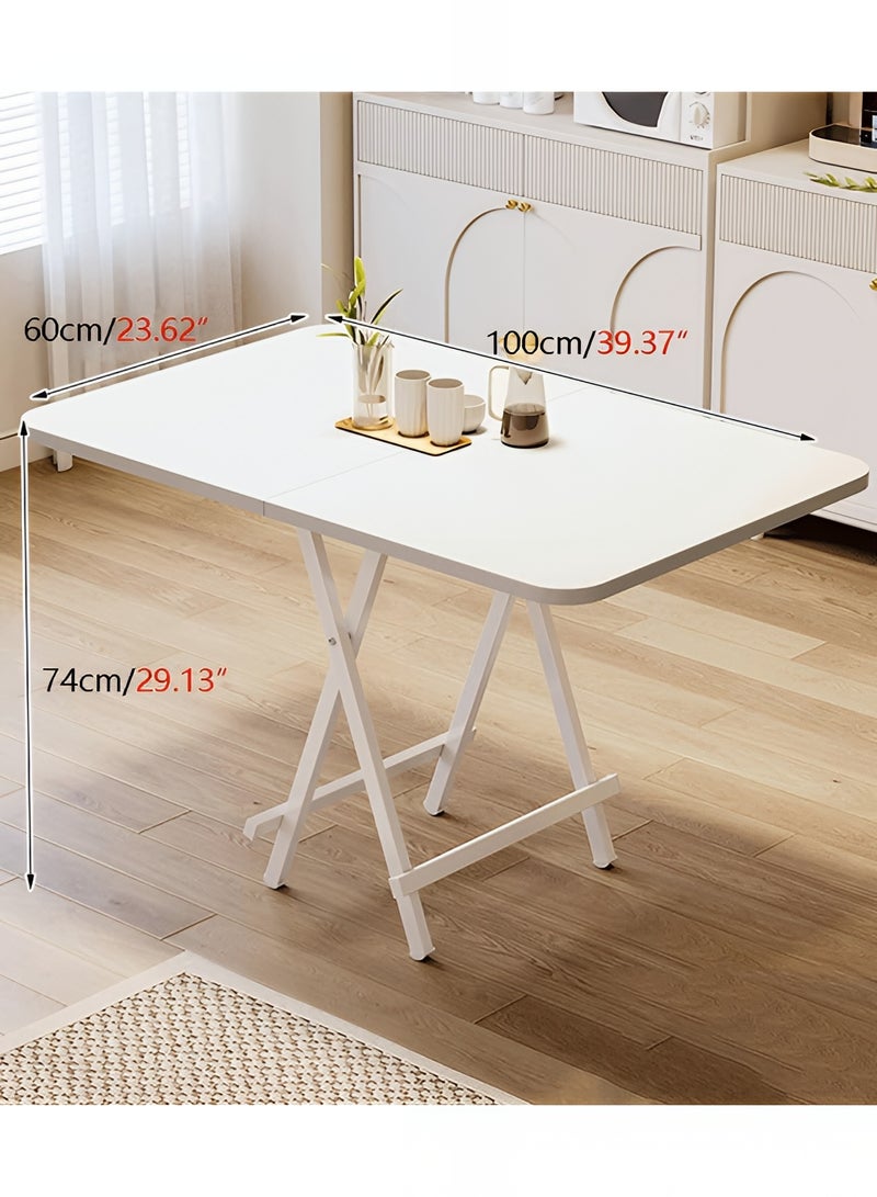 Taimi 5-Piece Dining Set, Rectangular Dining Table with Elegant Design 4 Chairs, Folding Table 100x60x74cm with 4 Folding Chairs with Metal Frame - White - Image 3