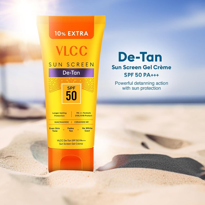 VLCC جل واقي الشمس VLCC DeTan SPF 50 PA 100 جرام 10 جرام مع مستخلصات الخيار والجزر والسكسفراجا يعزز الإشراق ويحمي من أشعة UVA وUVB ويساعد في تقليل البقع الداكنة - Image 3