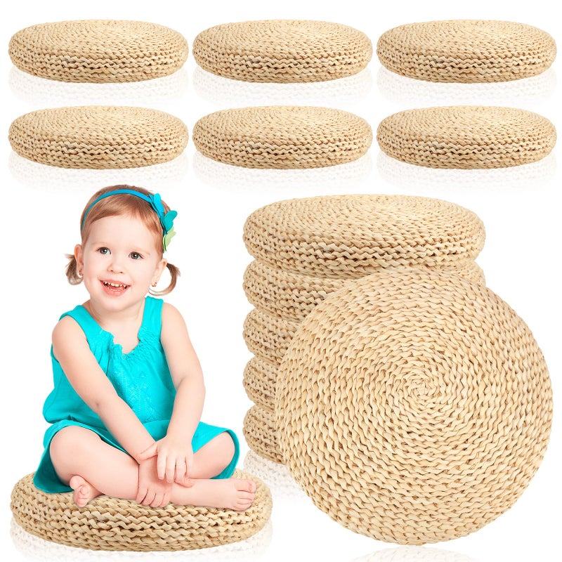 Barydat 6 Pcs Floor Cushions Round Large Pillow Seating Meditation Floor Pillow Boho Natural Woven Seat Cushion Japanese Tatami Cushion for Yoga Room Balcony Chair Pad, 15.75 Inch - Image 1