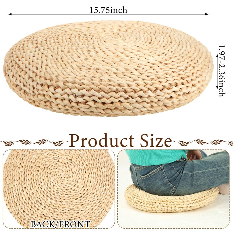 Barydat 6 Pcs Floor Cushions Round Large Pillow Seating Meditation Floor Pillow Boho Natural Woven Seat Cushion Japanese Tatami Cushion for Yoga Room Balcony Chair Pad, 15.75 Inch - Image 2