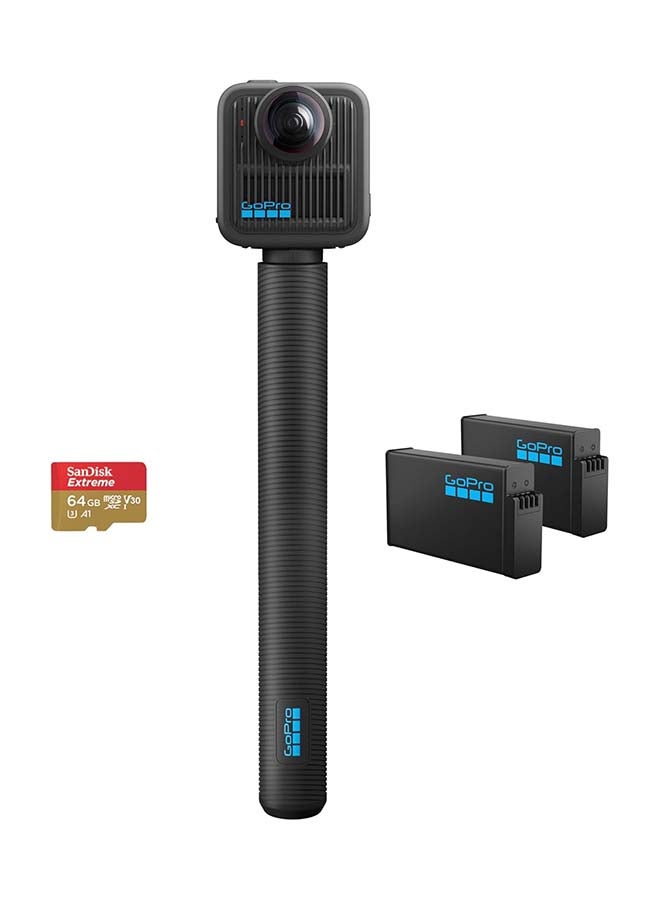 جو برو حزمة ملحقات كاميرا GoPro MAX2 360، فيديو حقيقي بدقة 8K، صور بدقة 29MP، عمود تمديد، بطارية إضافية، بطاقة SD سعة 64GB - Image 2
