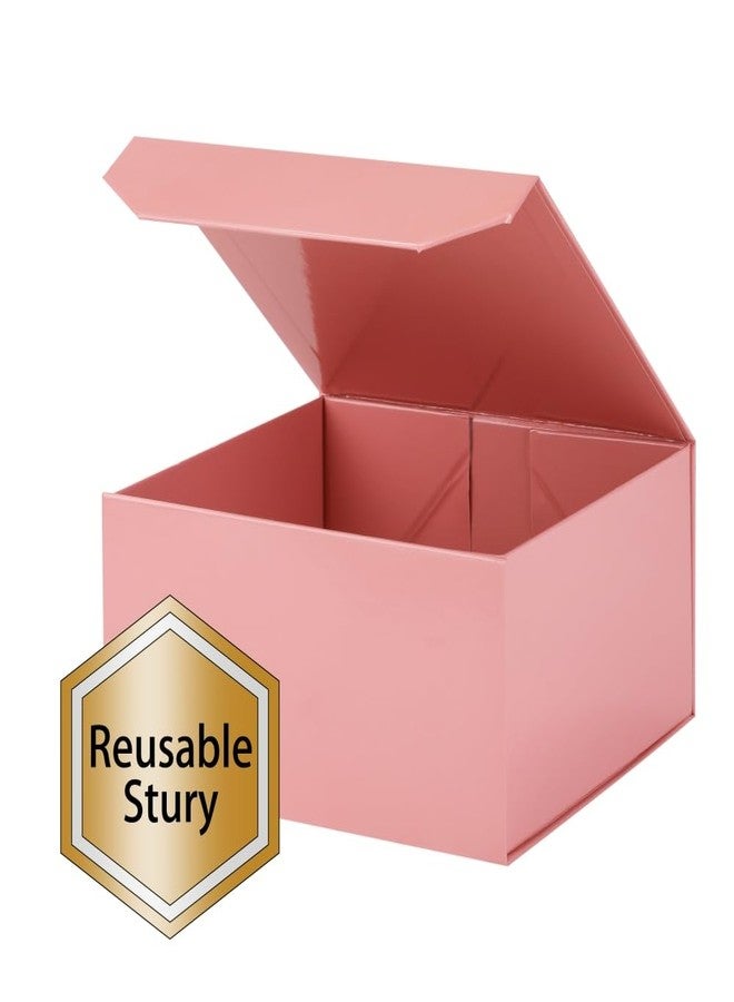 PACKGILO علبة هدايا مغناطيسية وردية اللون من PACKGILO، قطعة واحدة، مقاس 6×6×3 بوصة، علبة مغناطيسية صغيرة مع ورق مجعد، علبة هدايا وردية صغيرة مع ورق ممزق، علب هدايا فاخرة بأغطية للهدايا - Image 4