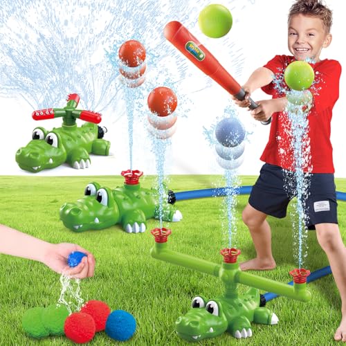 Intoypad 4in1 Kids Water Sprinklers T Ball Set Water Ball Toy Crocodile Baseball Sprinkler for Backyard Outdoor Summer Toys for Boys Girls Outside Yard Water Game Toys for Kids Toddlers Ages 38 - Image 1