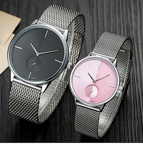 SENRUD Ultra Thin Simple Couples Watches His and Hers Stainless Steel Mesh Strap Pair Watch Gifts Set Men and Women Quartz Watches (Black) - Image 3