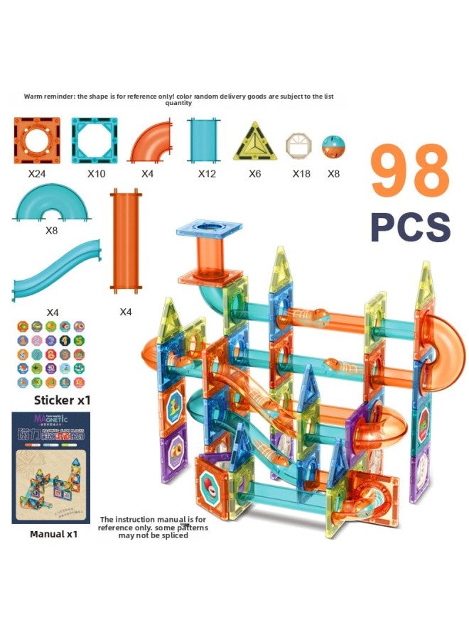 Creative Color Window Magnetic Film Pipe Ball Slide Building Blocks Varied Assembled Building Blocks Children's Educational Toys Batch-Color:[portable Bucket] Magnetic Slide Paradise 98pcs  - Image 1