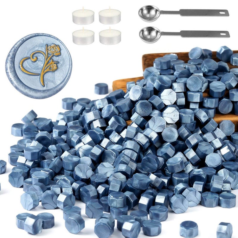Yoption 360 Pcs Blue Sealing Wax Beads Set for Wax Seal Stamp with Candles and Melting Spoon - Image 1