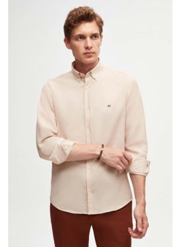 D'S DAMAT Slim Fit Beige Oxford Button-down Collar Easy Ironable Embroidered Detailed Cotton Shirt 4HC02ORT03265  - Image 3