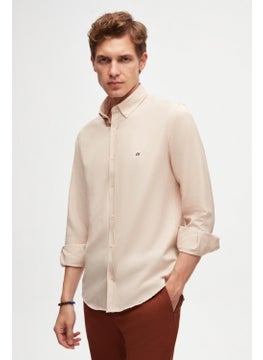 D'S DAMAT Slim Fit Beige Oxford Button-down Collar Easy Ironable Embroidered Detailed Cotton Shirt 4HC02ORT03265  - Image 1