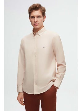 D'S DAMAT Slim Fit Beige Oxford Button-down Collar Easy Ironable Embroidered Detailed Cotton Shirt 4HC02ORT03265  - Image 2