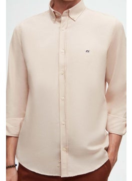D'S DAMAT Slim Fit Beige Oxford Button-down Collar Easy Ironable Embroidered Detailed Cotton Shirt 4HC02ORT03265  - Image 4