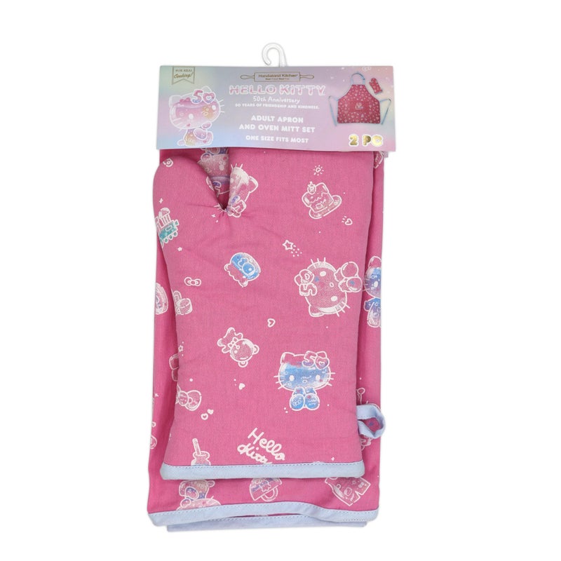Handstand Kitchen Hello Kitty Commemorative 50th Anniversary Print 28" Adult Apron and Oven Mitt Set - Image 2