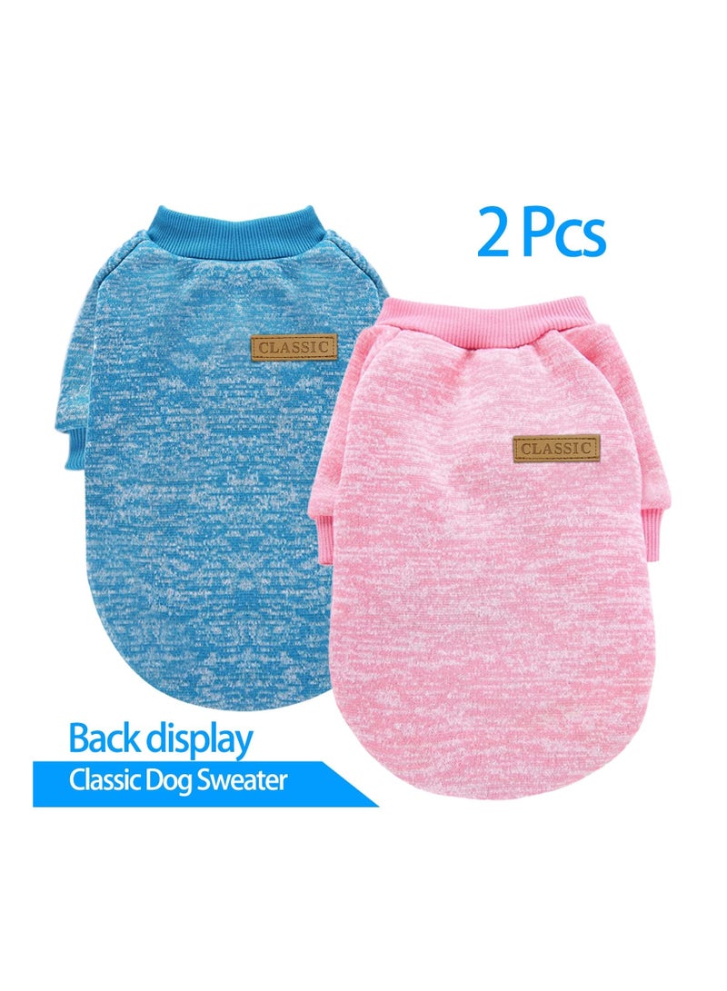 2 Pack Cozy Knit Pet Dog Sweater, Warm Winter Doggie Sweatshirt for Small Dogs (Pink & Light Blue, X-Small) - Soft & Thick - Image 3