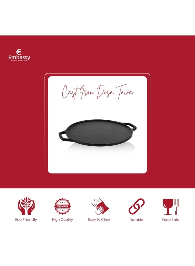 Embassy Premium Cast Iron Flat Dosa Tawa/Griddle, Pre-Seasoned Cookware, 12 Inches / 30 Cms - Image 2