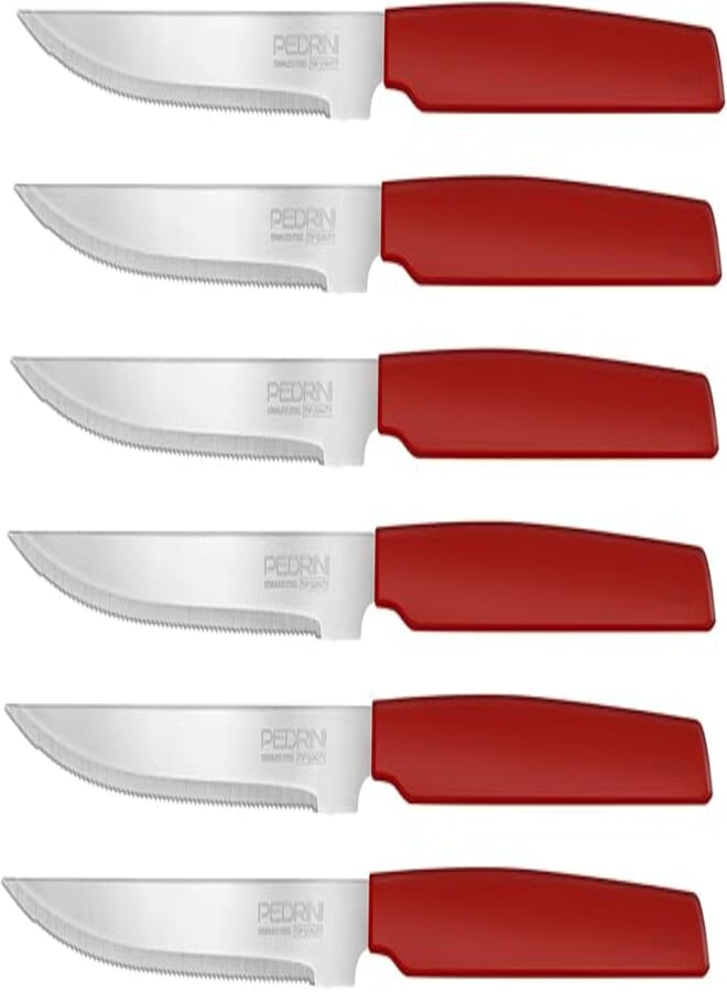Pedrini Steak Knives, Set 6Pcs Red Handle