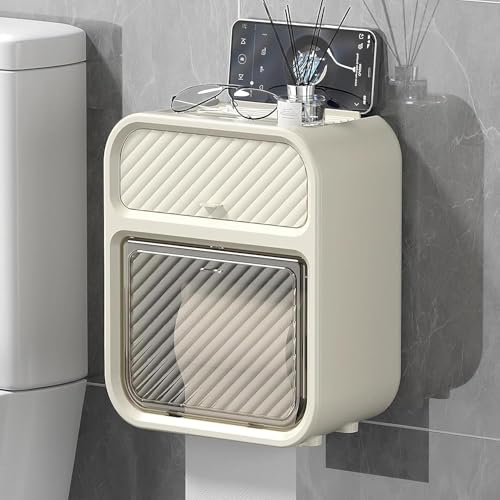 Zeinwap Punch-Free Paper Holder Wall-Mounted Toilet Toilet Paper Box Tissue Box Hand Carton Storage Rack Paper Extraction Box Light Luxury (Beige) - Image 1