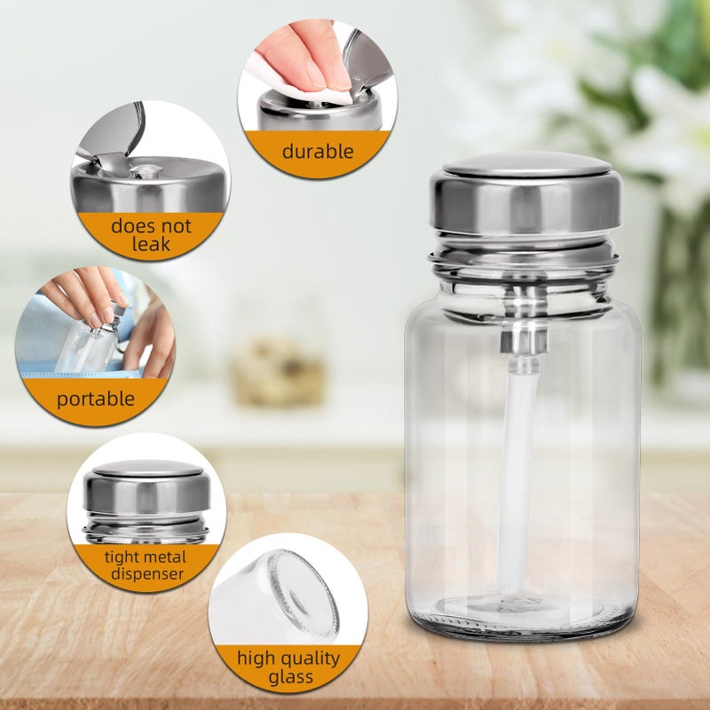 BARBERPLAN 100ML Pump Dispenser Bottle, Cylindrical Metal Flip Cover Clear Glass Bottle for Nail Polish Remover, Makeup Remover, Alcohol - Image 2