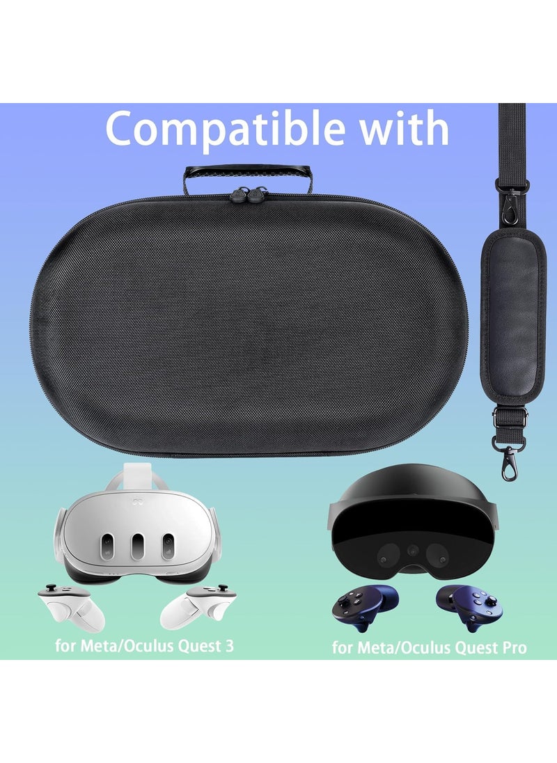 Aenllosi Hard Carrying Case Compatible with The Meta Oculus Quest 3/Pro VR Headset,Touch Controller,Charging Dock & Other Accessories(Black inner Blue,Case Only)
