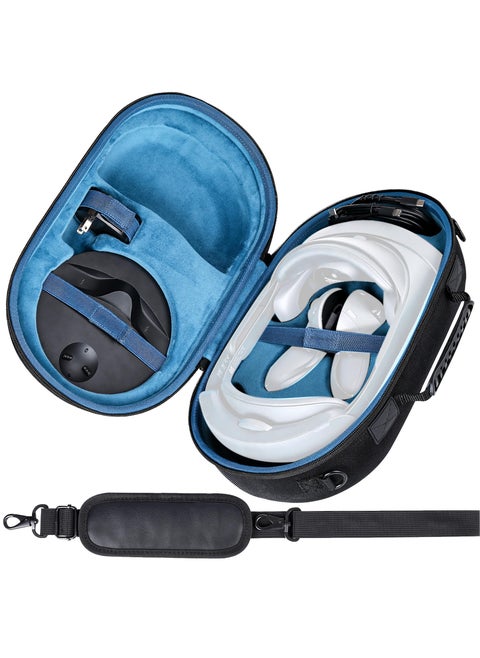 Aenllosi Hard Carrying Case Compatible with The Meta Oculus Quest 3/Pro VR Headset,Touch Controller,Charging Dock & Other Accessories(Black inner Blue,Case Only)