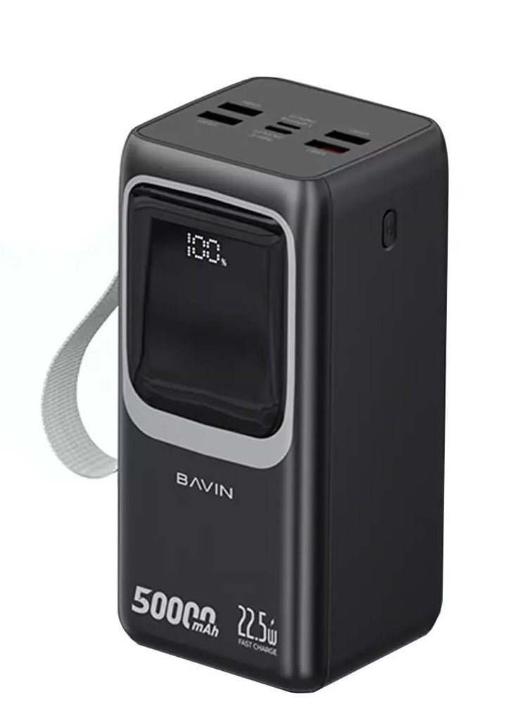 Bavin 50000mAh Power Bank Large Battery Capacity Multiple Inputs and Outputs Built-in LED Flashlight Large Digital Display and Hanging Lanyard for Charging Tablets, Cell Phones, Digital Cameras and Games Black - Image 2