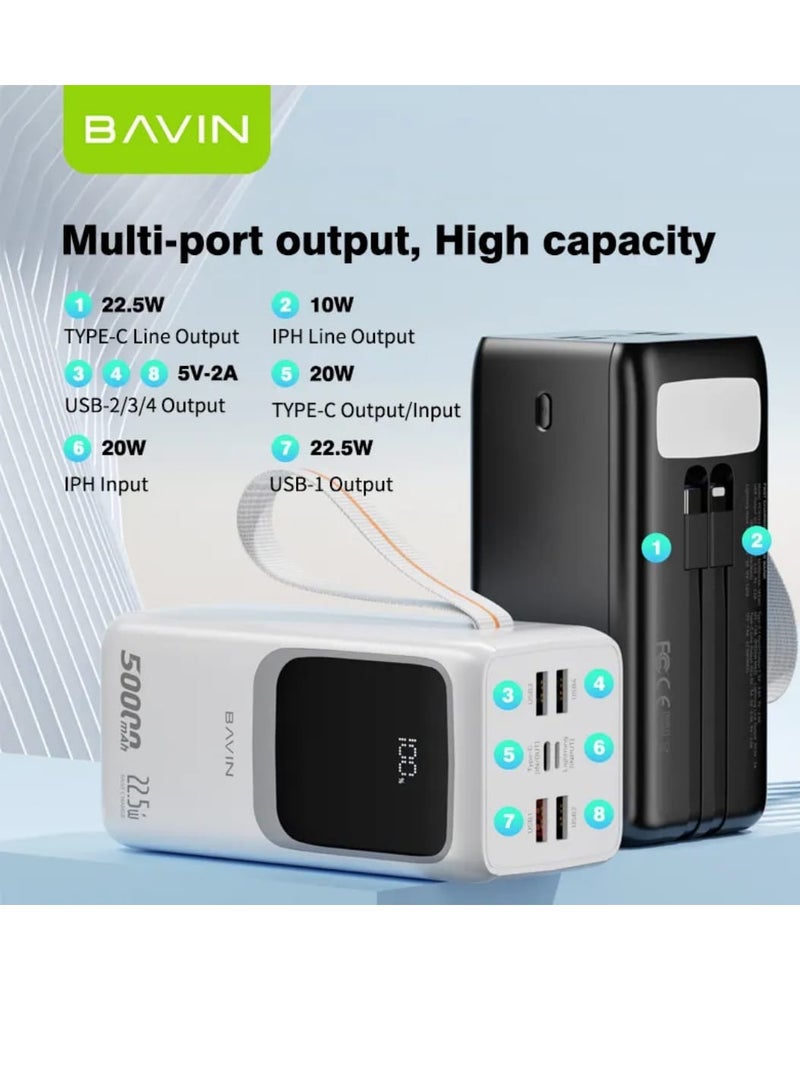 Bavin 50000mAh Power Bank Large Battery Capacity Multiple Inputs and Outputs Built-in LED Flashlight Large Digital Display and Hanging Lanyard for Charging Tablets, Cell Phones, Digital Cameras and Games Black - Image 3