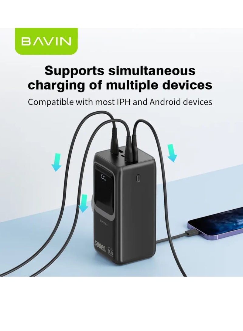 Bavin 50000mAh Power Bank Large Battery Capacity Multiple Inputs and Outputs Built-in LED Flashlight Large Digital Display and Hanging Lanyard for Charging Tablets, Cell Phones, Digital Cameras and Games Black - Image 4