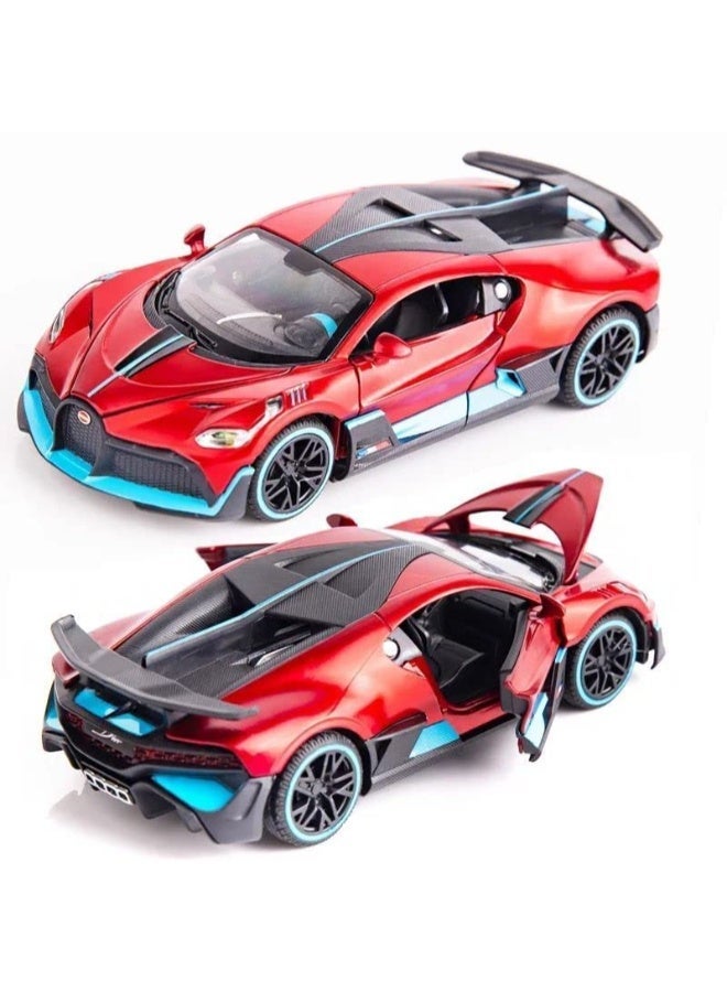 Dexo 1:32 Bugatti Divo Die-Cast Toy Car with Light & Sound – Pull Back Metal Model Car with Openable Doors, Realistic Sports Car for Kids (3+ Years, Red) - Image 1
