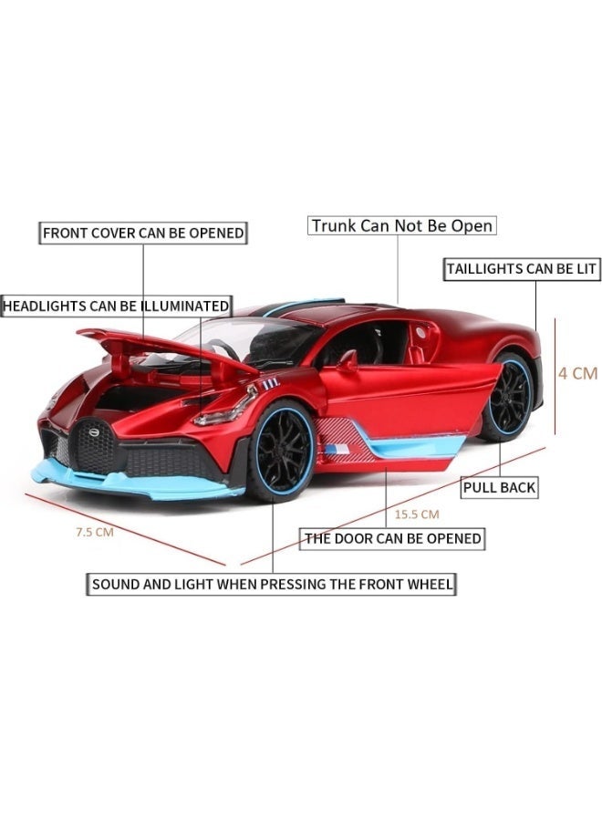 Dexo 1:32 Bugatti Divo Die-Cast Toy Car with Light & Sound – Pull Back Metal Model Car with Openable Doors, Realistic Sports Car for Kids (3+ Years, Red) - Image 2
