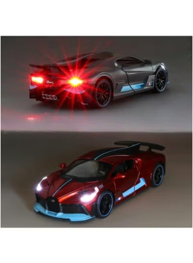 Dexo 1:32 Bugatti Divo Die-Cast Toy Car with Light & Sound – Pull Back Metal Model Car with Openable Doors, Realistic Sports Car for Kids (3+ Years, Red) - Image 4