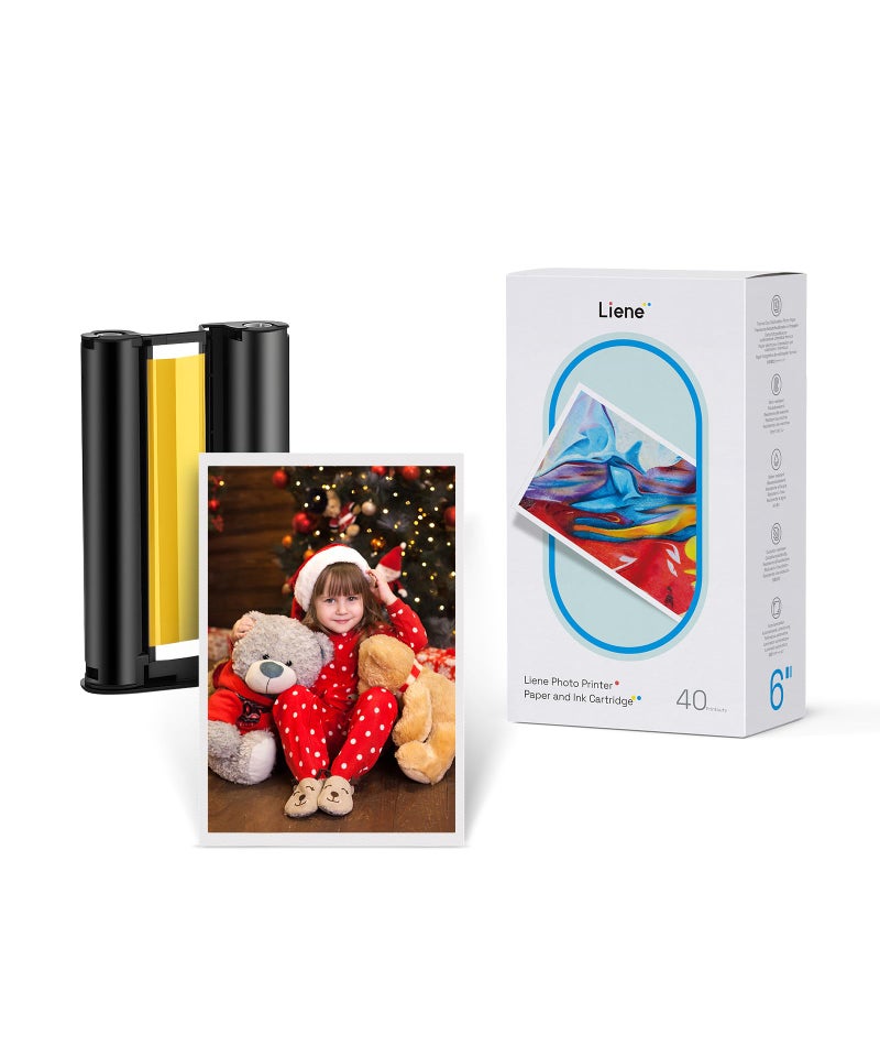 Liene Amber M100/M200/M110/M210 4x6'' Photo Printer Paper & Cartridge, 1 Cartridge Refill & 40 Photo Papers- 40 Pack Only for DHP512/DHP513/DHP514/DHP515 - Image 1