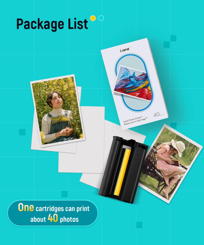 Liene Amber M100/M200/M110/M210 4x6'' Photo Printer Paper & Cartridge, 1 Cartridge Refill & 40 Photo Papers- 40 Pack Only for DHP512/DHP513/DHP514/DHP515 - Image 4