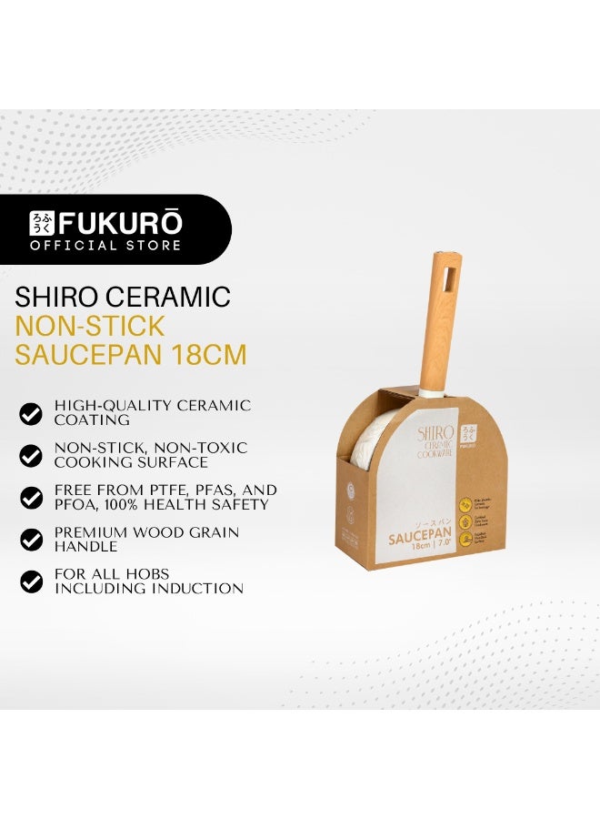 Fukuro Shiro Ceramic Non-Stick Saucepan - 18cm - Image 1