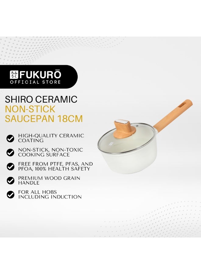 Fukuro Shiro Ceramic Non-Stick Saucepan - 18cm - Image 2