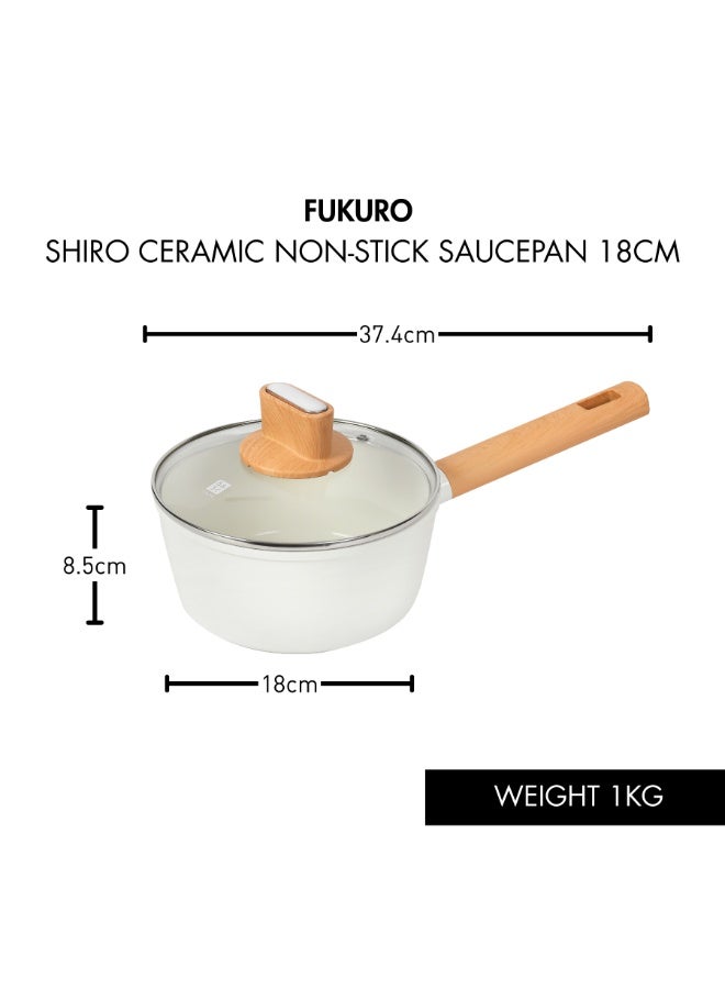 Fukuro Shiro Ceramic Non-Stick Saucepan - 18cm - Image 4