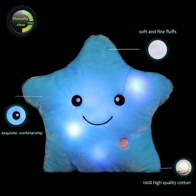 sofipal LED Twinkle Star Shaped Plush Pillow Creative Night Light Glowing Cushions Plush Stuffed Toys Gifts for Kids Decoration Blue - Image 3