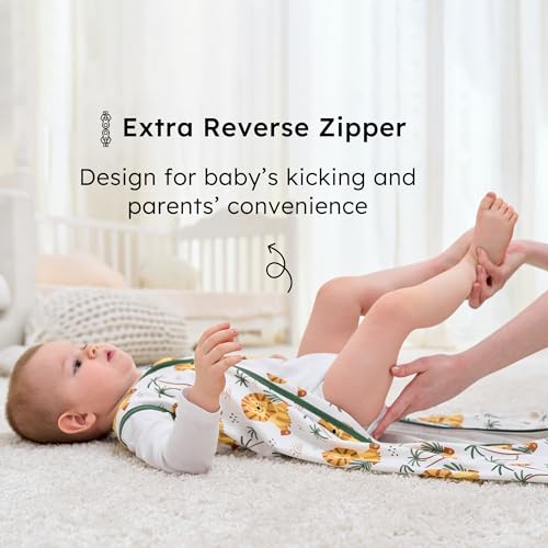 FIEMOL Baby Sleep Sack 6-12 months, 100% Cotton Sleeping Sack for Newborn and Infant, 3 Pack Baby Wearable Blanket, 0.5 Tog Lightweight Double Zipper Sleep Bag Medium Brown Green Lion - Image 3