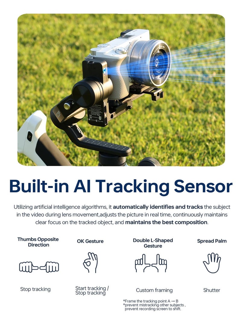FeiyuTech [Official] SCORP Mini-2 All in One 3-Axis Camera Stabilizer,Built-in AI Track Sensor Handheld Gimbal for Sony A7III,Canon R6,Nikon Z30,Fujifilm,GoPro11/12,iPhone 15 14Pro,Samsung,Max 2.65lb - Image 3