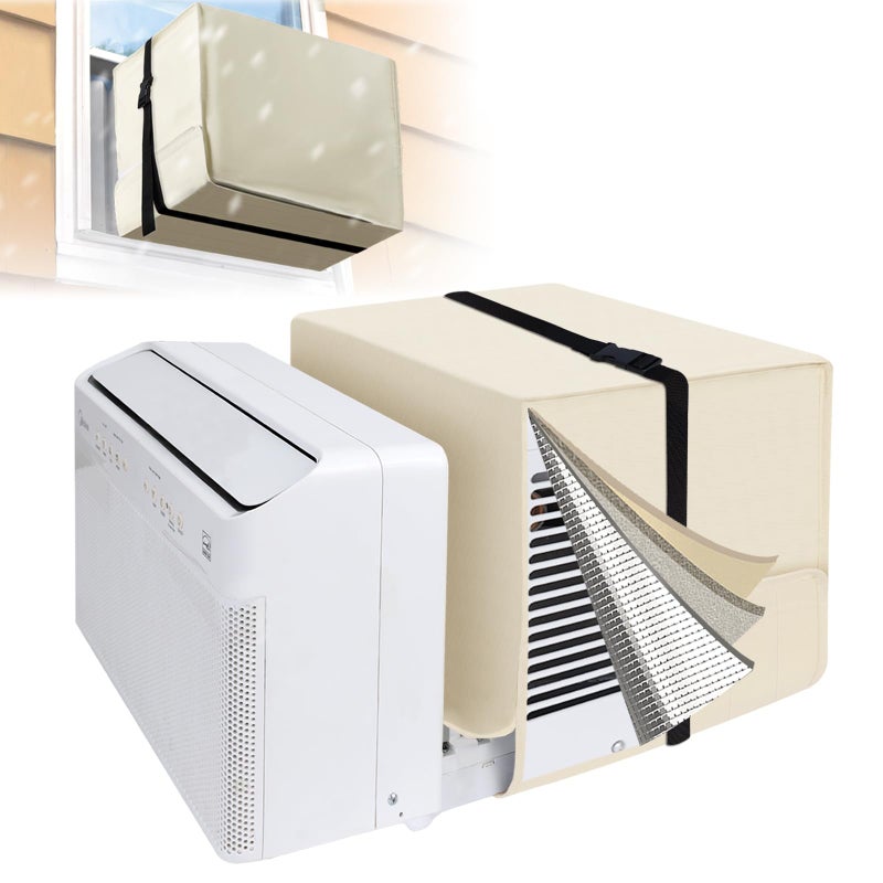 Amerbro AC Unit Covers Outdoor 20W x 14H x 12D Compatible with Midea Air Conditioner 800010000120000 BTU 3 Layers Insulation Window Air Conditioner Cover Compatible with Midea U Shaped Unit Beige - Image 2