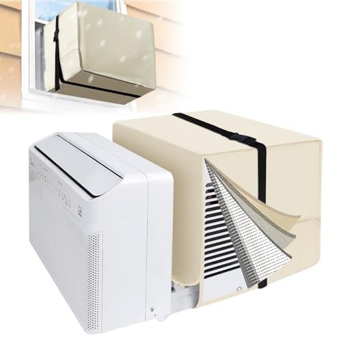 Amerbro AC Unit Covers Outdoor 20W x 14H x 12D Compatible with Midea Air Conditioner 800010000120000 BTU 3 Layers Insulation Window Air Conditioner Cover Compatible with Midea U Shaped Unit Beige - Image 1
