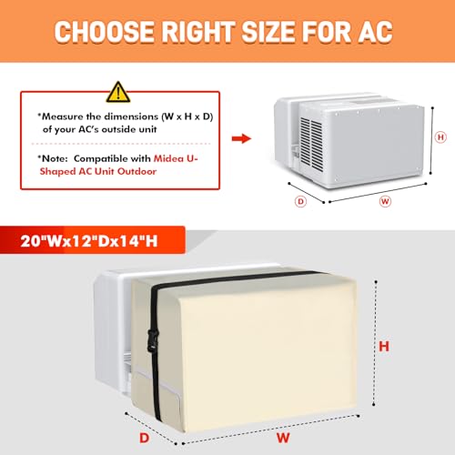 Amerbro AC Unit Covers Outdoor 20W x 14H x 12D Compatible with Midea Air Conditioner 800010000120000 BTU 3 Layers Insulation Window Air Conditioner Cover Compatible with Midea U Shaped Unit Beige - Image 3