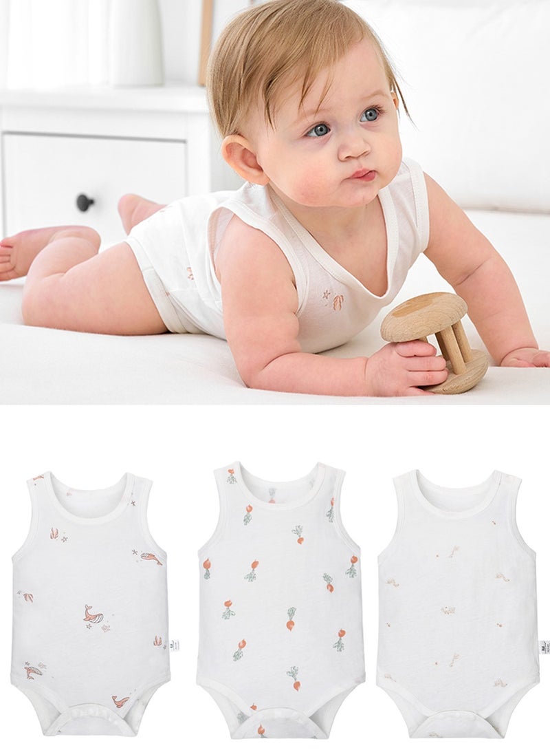 Miracle Baby 3PCS Set 100% Cotton Baby Sleeveless Bodysuits Soft And Breathable Baby Clothing - Image 1