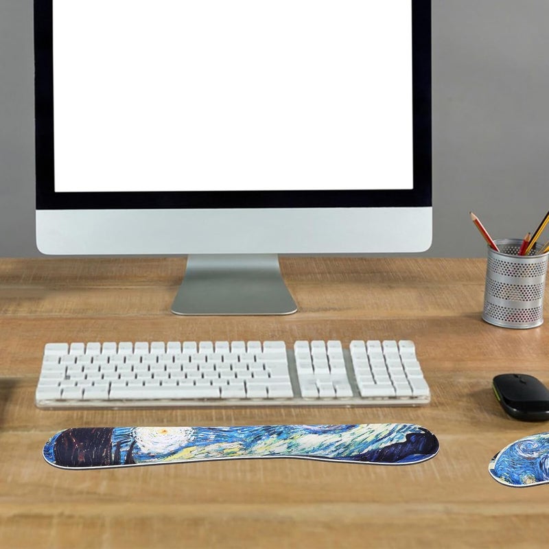 Memory Foam Wrist Rest Cushion and Keyboard Pad Set for Computer and Laptop, Ergonomic 2pcs Wrist Support for Gaming and Office Use, Non-Slip Night - Image 4