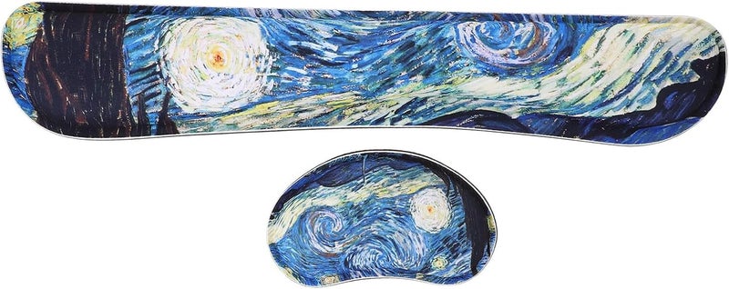 Memory Foam Wrist Rest Cushion and Keyboard Pad Set for Computer and Laptop, Ergonomic 2pcs Wrist Support for Gaming and Office Use, Non-Slip Night - Image 1